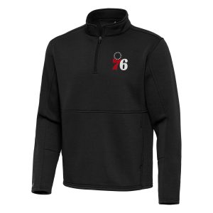 Antigua Philadelphia 76ers Unique Black Twist Quarter Zip Pullover Top