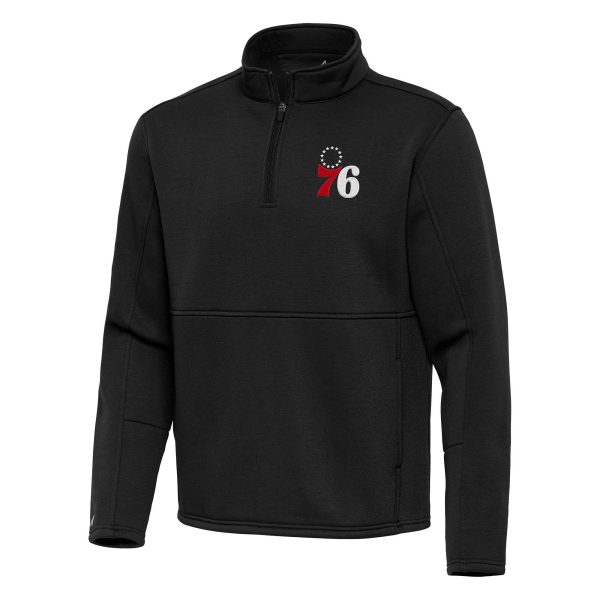 Antigua Philadelphia 76ers Unique Black Twist Quarter Zip Pullover Top