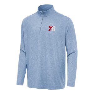 Antigua Philadelphia 76ers Heather Aqua Hunk Quarter Unique Zip Top