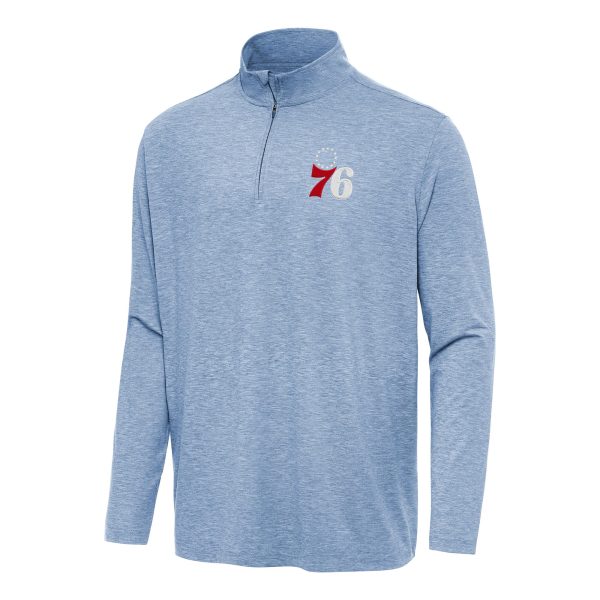 Antigua Philadelphia 76ers Heather Aqua Hunk Quarter Unique Zip Top