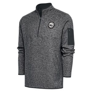 Antigua Philadelphia 76ers Heather Charcoal Fortune Big & Tall Quarter Zip Eye - catching Pullover Jacket