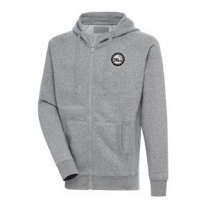 Antigua Philadelphia 76ers Heather Gray Metallic Logo Elegant Victory Raglan Full Zip Hoodie