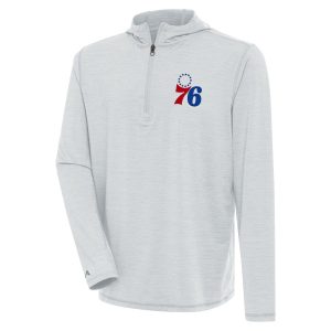 Antigua Philadelphia 76ers Fabulous Heather Gray Tidy Quarter Zip Lightweight Pullover Top
