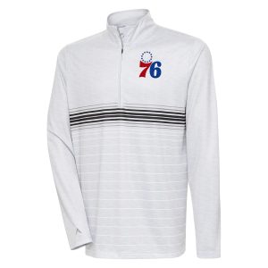 Antigua Philadelphia 76ers Heather Gray/Black Bullseye Quarter Zip Unique Pullover Top