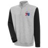 Antigua Philadelphia 76ers Heather Gray/Black Victory Eye - catching Colorblock Quarter Zip Pullover Top
