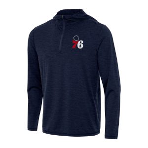 Antigua Philadelphia 76ers Heather Navy Elegant Tidy Quarter Zip Hoodie