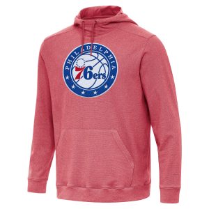 Antigua Philadelphia 76ers Unique Heather Red Cloud Pullover Hoodie