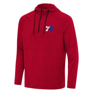 Antigua Philadelphia 76ers Chic Heather Red Spikes Raglan Quarter Zip Hoodie