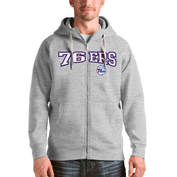 Antigua Philadelphia 76ers Heathered Gray Victory Full Zip Hoodie Chic