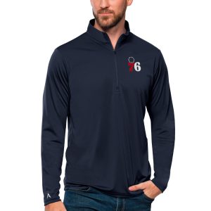 Antigua Philadelphia 76ers Navy Tribute Quarter Zip Trendy Pullover Top
