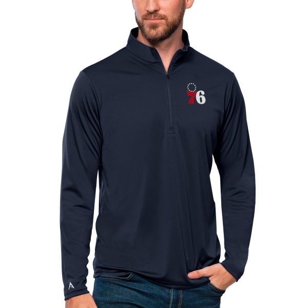 Antigua Philadelphia 76ers Navy Tribute Quarter Zip Trendy Pullover Top