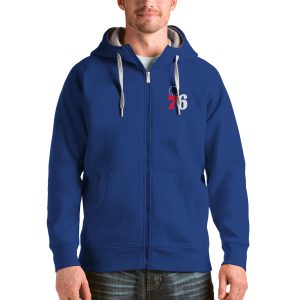 Antigua Philadelphia 76ers Royal Logo Victory Full Premium Zip Hoodie