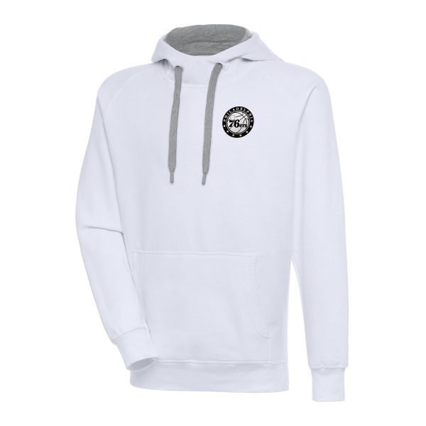 Antigua Philadelphia 76ers White Metallic Trendy Logo Victory Pullover Hoodie