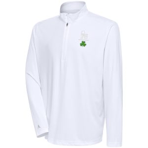 Antigua Trendy Philadelphia 76ers White Shamrock Tribute Quarter Zip Pullover Top