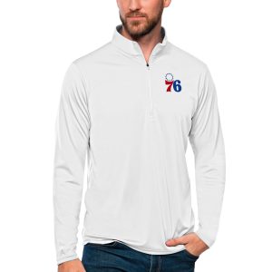 Antigua Philadelphia 76ers White Tribute Quarter Zip Pullover Stylish Top