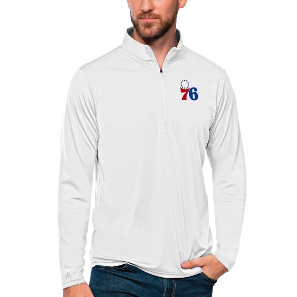 Antigua Philadelphia 76ers White Tribute Quarter Zip Pullover Stylish Top