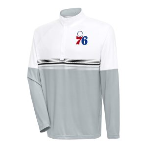 Antigua Premium Philadelphia 76ers White/Black Bender Quarter Zip Pullover Top