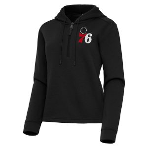 Antigua Philadelphia 76ers Women's Black Elegant Contemporary Quarter Zip Hoodie