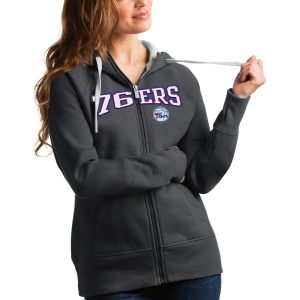 Antigua Philadelphia Unique 76ers Women's Charcoal Team Victory Full Zip Hoodie