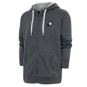Antigua Phoenix Suns Charcoal Metallic Fabulous Logo Victory Raglan Full Zip Hoodie