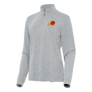 Antigua Phoenix Suns Women's Heather Gray Mentor Quarter Zip Mock Long Sleeve Top Gorgeous