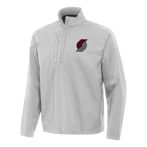 Antigua Portland Trail Blazers Heather Gray Brisk Stylish Quarter Zip Windbreaker