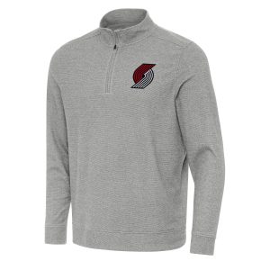 Antigua Portland Trail Blazers Heather Gray Subtle Quarter Trendy Zip Sweatshirt