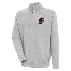 Antigua Portland Trail Blazers Heather Gray Victory Quarter Zip Pullover Chic Top