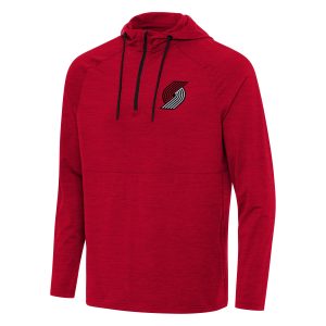 Antigua Portland Trail Blazers Heather Red Spikes Raglan Quarter Trendy Zip Hoodie
