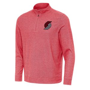 Antigua Portland Trail Fabulous Blazers Heather Red Subtle Quarter Zip Sweatshirt