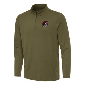 Antigua Portland Premium Trail Blazers Olive Reprocess Quarter Zip Top