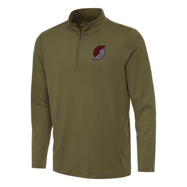 Antigua Portland Premium Trail Blazers Olive Reprocess Quarter Zip Top