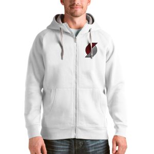 Antigua Portland Trail Blazers White Logo Eye - catching Victory Full Zip Hoodie