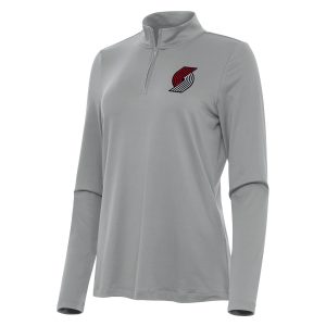 Antigua Portland Trail Blazers Women's Gray Reprocess Quarter Zip Chic Top