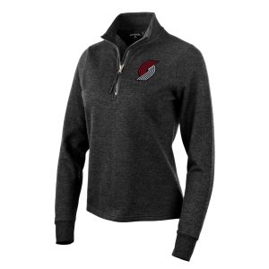 Antigua Trendy Portland Trail Blazers Women's Heather Black Action Quarter Zip Pullover Sweatshirt