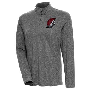 Antigua Portland Trail Blazers Women's Premium Heather Black Confront Quarter Zip Pullover Top
