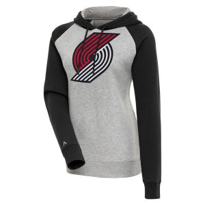 Antigua Portland Trail Blazers Women's Heather Gray/Black Victory Raglan Sleeve Pullover Unique Hoodie