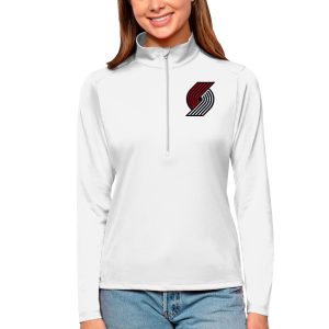 Antigua Portland Trail Blazers Women's Trendy White Tribute Half Zip Top