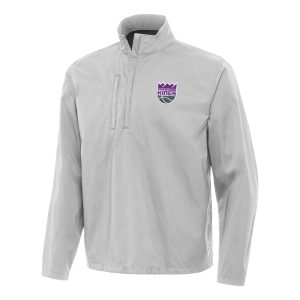 Antigua Sacramento Kings Stylish Heather Gray Brisk Quarter Zip Windbreaker