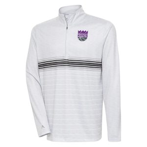 Antigua Premium Sacramento Kings Heather Gray/Black Bullseye Quarter Zip Pullover Top