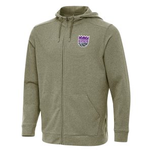 Antigua Stylish Sacramento Kings Olive Effortless Full Zip Hoodie Jacket