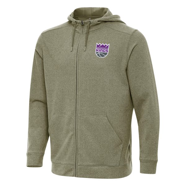Antigua Stylish Sacramento Kings Olive Effortless Full Zip Hoodie Jacket