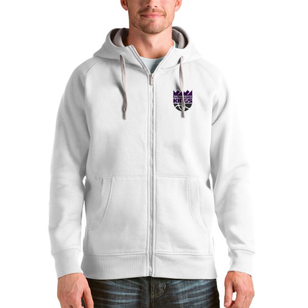 Antigua Gorgeous Sacramento Kings White Logo Victory Full Zip Hoodie