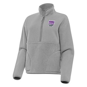 Antigua Sacramento Kings Women's Gray Figure Stylish Half Zip Pullover Sweatshirt