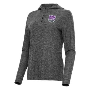 Antigua Sacramento Kings Elegant Women's Heather Black Daybreak Quarter Zip Hoodie