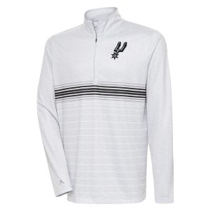 Antigua Gorgeous San Antonio Spurs Heather Gray/Black Bullseye Quarter Zip Pullover Top