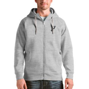 Antigua Stylish San Antonio Spurs Heathered Gray Logo Victory Full Zip Hoodie