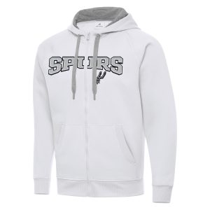 Antigua San Antonio Spurs White Big & Premium Tall Victory Full Zip Hoodie Jacket