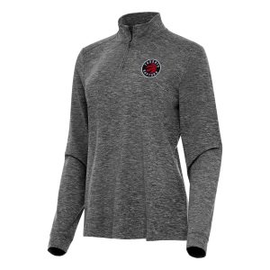 Antigua Unique Toronto Raptors Women's Heather Black Mentor Quarter Zip Mock Long Sleeve Top