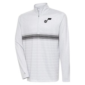 Antigua Unique Utah Jazz Heather Gray/Black Bullseye Quarter Zip Pullover Top